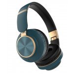 Wholesale Gold Chrome Fashion Bluetooth Wireless Foldable Headphone Headset with Built in Mic for Adults Children Work Home School for Universal Cell Phones, Laptop, Tablet, and More (Blue)